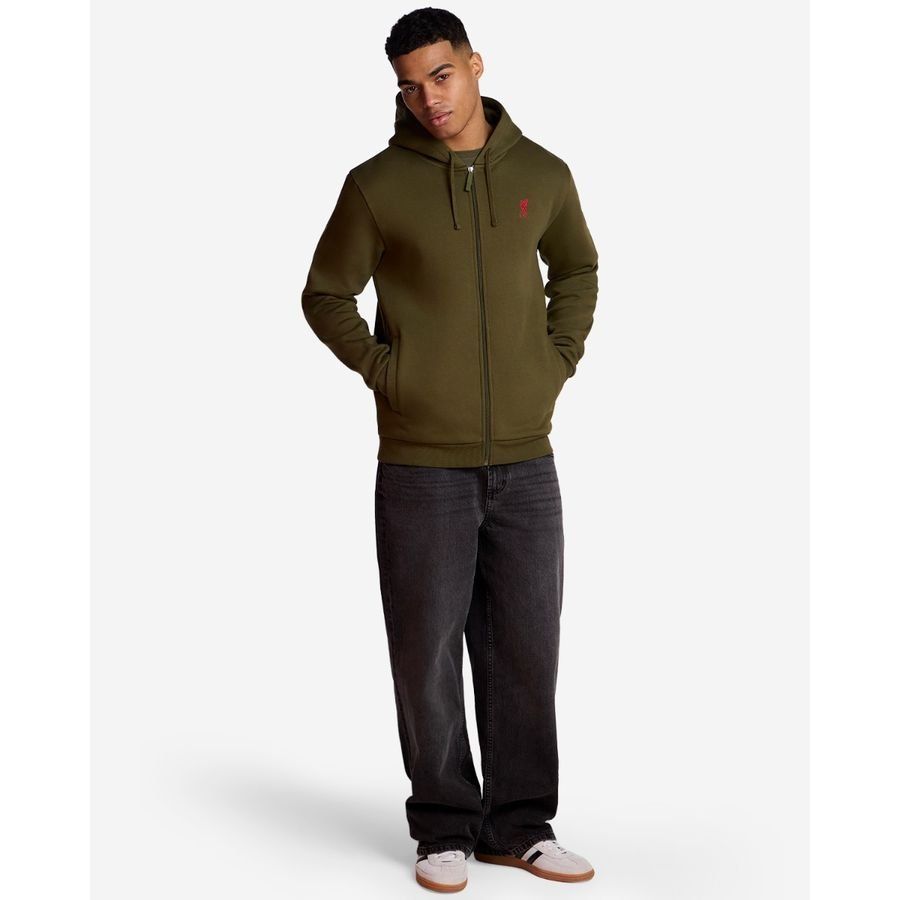 Liverpool Hoodie Full Zip - Khaki Green - Men's-SoccerKits Hub | Buy Soccer Jerseys Online